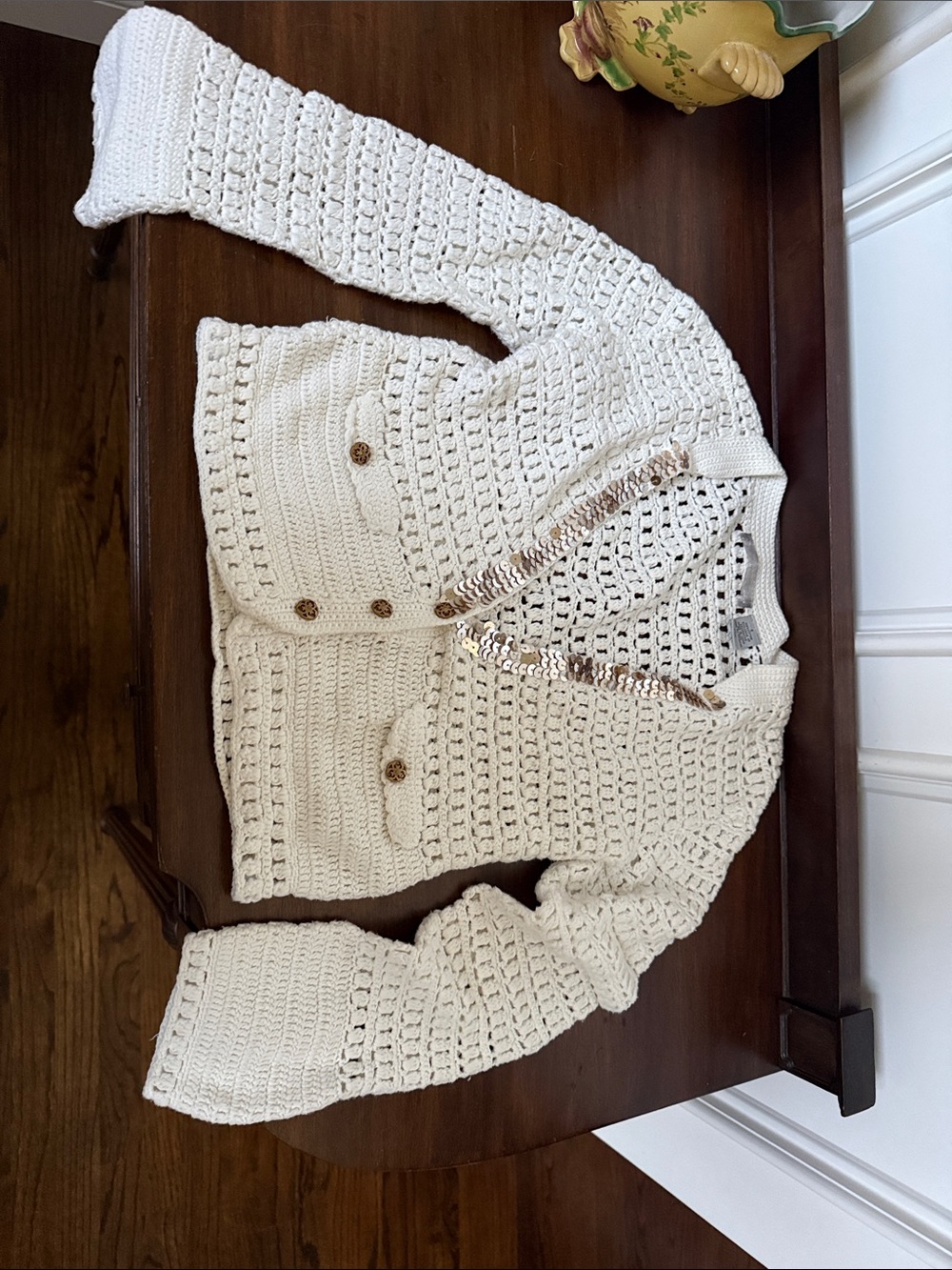 Cream Crochet Button-Front Women's Sweater Cardigan